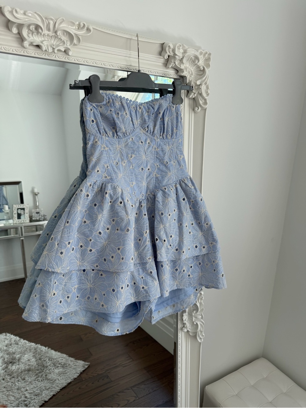Altar'd State Light Blue Eyelet Strapless Tiered Romper
